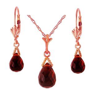 14K. SOLID GOLD NECKLACE WITH BRIOLETTE GARNET & Earrings